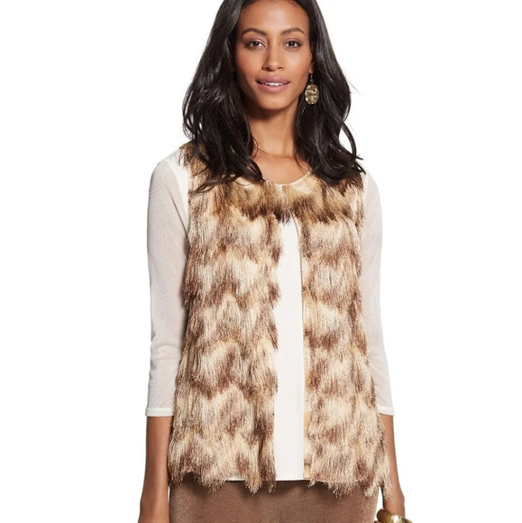 CHICOS | Travelers Carob Faux Fur Ombre Vest Large - Picture 1 of 10